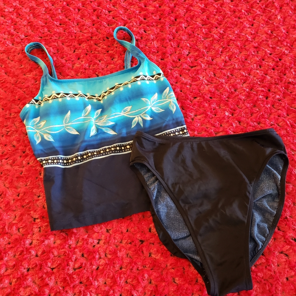 💙Jantzen women's 2 piece swimsuit, size 12, blue and black, gently worn💙